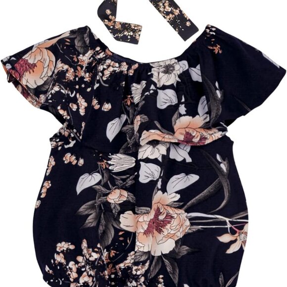 Mommy and Me Floral Chiffon Dresses Short Sleeve Matching Outfits - Picture 6 of 7